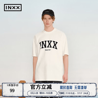 INXX 美式230G重磅短袖男夏季潮基础款logo印花圆领T恤女情侣 米色 L