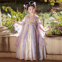 小猪班纳 汉服女童中国风连衣裙小女孩唐装古风裙子夏季儿童古装 紫色 140
