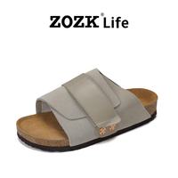 ZOZK 软木一字魔术贴平底防滑男士拖鞋