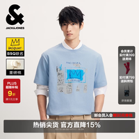 杰克琼斯 杰克·琼斯(JACK&JONES)BSQ联名男装T恤夏季新款肌理印花重磅纯棉圆领短袖上衣226201081 C40雾蓝色
