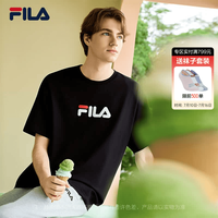 FILA 多彩凉感纯棉T恤|斐乐官方情侣款针织短袖2026春新款时尚休闲T恤 正黑色-BK S S 165/88A