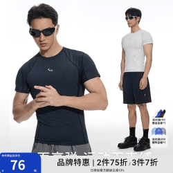 omG! OMG运动透气拼接撞色高弹健身衣服紧身衣短袖男夏季修身训练跑步 神秘黑 L