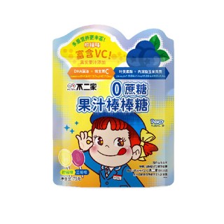 不二家 0蔗糖果汁棒棒糖 蓝莓味+柠檬味 75g/袋