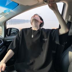 VUUG 纯棉220克T恤男短袖夏季简约重磅百搭潮牌宽松半袖 黑色 XL