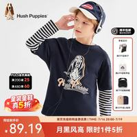 暇步士 新款宽松舒适潮流帅气假两件衬衫 藏蓝 130 cm略薄