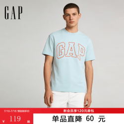 Gap 男女装2026春季款纯棉印花logo短袖T恤美式725617 浅蓝色 L (175/96A) 亚洲尺码