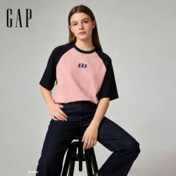 Gap 725618 棉质印花撞色插肩袖 男女短袖T恤