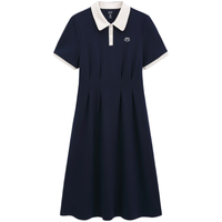 Gap盖璞 女装刺绣logo收腰翻领短袖连衣裙