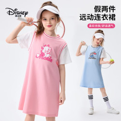 迪士尼 女童连衣裙儿童短袖T恤裙2026新款夏装假两件球衣宝宝运动风裙子