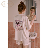 GUKOO/果壳 轰轰小狗 冰丝翻领 女士家居服套装 S码