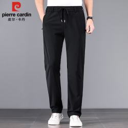 皮尔·卡丹 皮尔卡丹（pierre cardin）休闲裤男春夏季冰丝弹力直筒裤男松紧腰商务长裤子男 黑色 XL