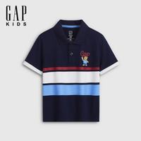 Gap 盖璞 男幼童印花撞色条纹短袖POLO衫