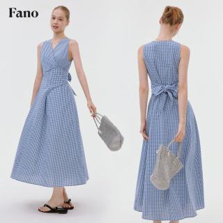 fano studios 范洛Fano 蓝白格纹显瘦连衣裙女
