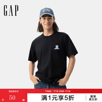 Gap 男女装夏季纯棉小熊印花口袋短袖T恤宽松多色729122 黑色 S (165/88A) 亚洲尺码