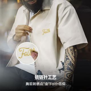 马登 美式复古古巴领短袖衬衫 燕麦色 L