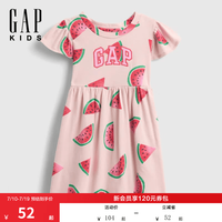 Gap 女幼童夏季款LOGO印花纯棉短袖连衣裙儿童装美版776629 西瓜印花 110 /60(5-6岁)