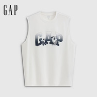Gap 892365 Logo印花宽松圆领运动背心 白色 S