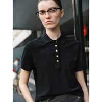 GIOVANNI VALENTINO 夏季女士商务休闲POLO衫短袖通勤经典翻领T恤 黑色 XL