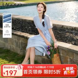 La·go·go LAGOGO含亚麻法式连衣裙女拉谷谷2026年夏季新款度假轻盈系带裙子