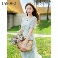 La·go·go LAGOGO莱赛尔晕染透气连衣裙女拉谷谷2026夏新款度假海边丁达尔裙