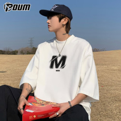 POUM 美式短袖男女士夏季凉感潮流宽松休闲高街纯棉t恤PH10白色L