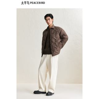 太平鸟 衬衫式压胶轻薄保暖 深棕色 XL 男士羽绒服