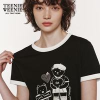 TEENIE WEENIE 撞色印花 圆领短袖T恤 黑色