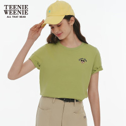 TEENIE WEENIE 小熊女装T恤夏季简约舒适休闲圆领刺绣上衣 浅绿色 S