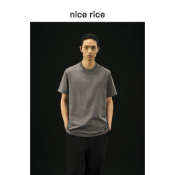 nice rice 好饭 r.系列全棉针织休闲基础简约休闲小领口圆领打底短袖内搭T恤 深灰（220克） L