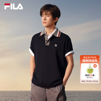FILA 男易烊千玺同款针织短袖POLO衫2026夏季新款简约通勤宽松上衣 藏烟蓝-DB L 175/96A/L