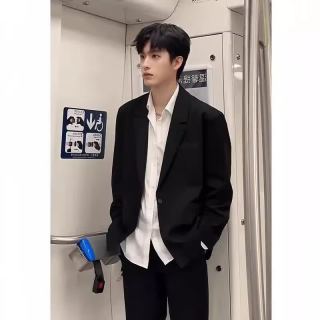 嘉晔 JIAYE）黑色垫肩休闲西服外套男春秋款痞帅韩版感DK制服小西装男套 西服 S