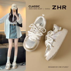 则则 复古德训鞋女2026新款夏季女鞋厚底增高透气百搭户外运动休闲板鞋 紫金 37