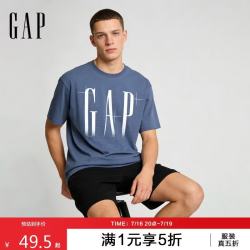 Gap 男女装2026春季新款纯棉logo渐变印花宽松短袖T恤上衣866354