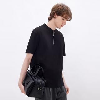 gxgjeans 半拉链华夫格宽松短袖T恤 黑色 3XL
