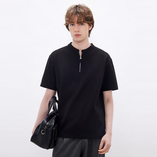 gxgjeans 半拉链华夫格宽松短袖T恤 黑色 3XL
