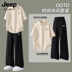 JEEP SPIRIT 吉普男士套装夏季新款速干短袖polo衫冰丝休闲裤男装搭配一套