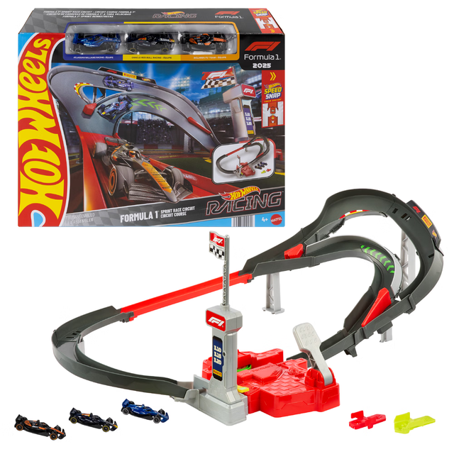Hot Wheels 儿童赛车玩具礼盒F1冲刺赛轨道套装