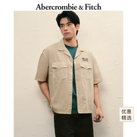 Abercrombie & Fitch 美式复古经典时尚图案黑色百搭短袖衬衫上衣25秋季男装125-5204 米色 M (180/100A)