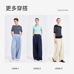 navigare 小帆船女时尚休闲裤垂坠挺括老钱风阔腿长裤2322075516