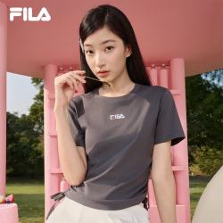 FILA 官方女装针织短袖衫2026夏新款时尚休闲刺绣logo修身T恤 沉稳灰-DY L 170/88A/L