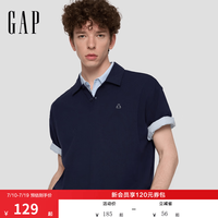 Gap 男装2026夏季新款纯棉小熊刺绣短袖翻领POLO衫休闲上衣892476 海军蓝 L (175/96A)亚洲尺码