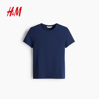 H&M 2026夏季新款女装修身T恤1260200 海军蓝019 XS 155/80