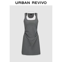 URBAN REVIVO UWJ760062 撞色假两件 U领连衣裙 中灰花灰 S