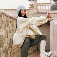 艾莱依 短款轻薄拼接设计 砂砾米 S 女士羽绒服