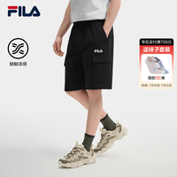 FILA 官方男士梭织五分裤2026秋新款裤子短裤舒适凉感工装裤 正黑色-BK L 175/84A/L