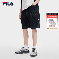 FILA 官方男士梭织五分裤2026夏季新款裤子宽松防晒凉感短裤 正黑色-BK L 175/84A/L