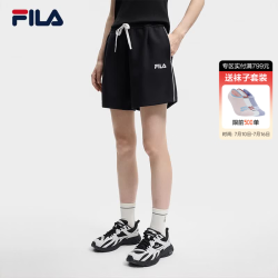 FILA 官方女士针织短裤2026夏季新款宽松裤子凉感防晒三分裤 正黑色-BK M 165/66A/M