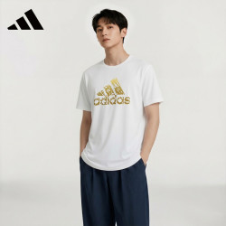adidas 夏季男女同款短袖男T恤跑步健身运动速干 白金 2XL