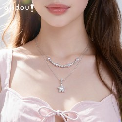 阿吉豆 项链女款珍珠星星双层叠戴设计感小众轻奢气质锁骨链