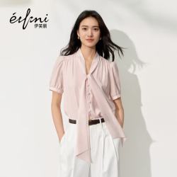伊芙丽 秦岚代言短袖法式淡雅高级飘带衬衫女气质2026夏季新品 糖果粉 S 80-105斤